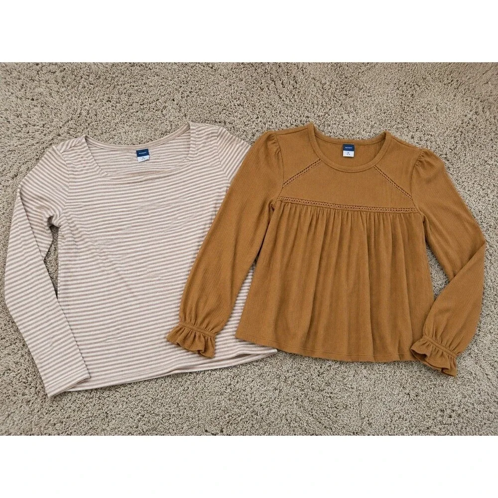 Boho Neutral Long Sleeve Tops Lot of 2 Old Navy Girls Size 14 Fall Cottagecore